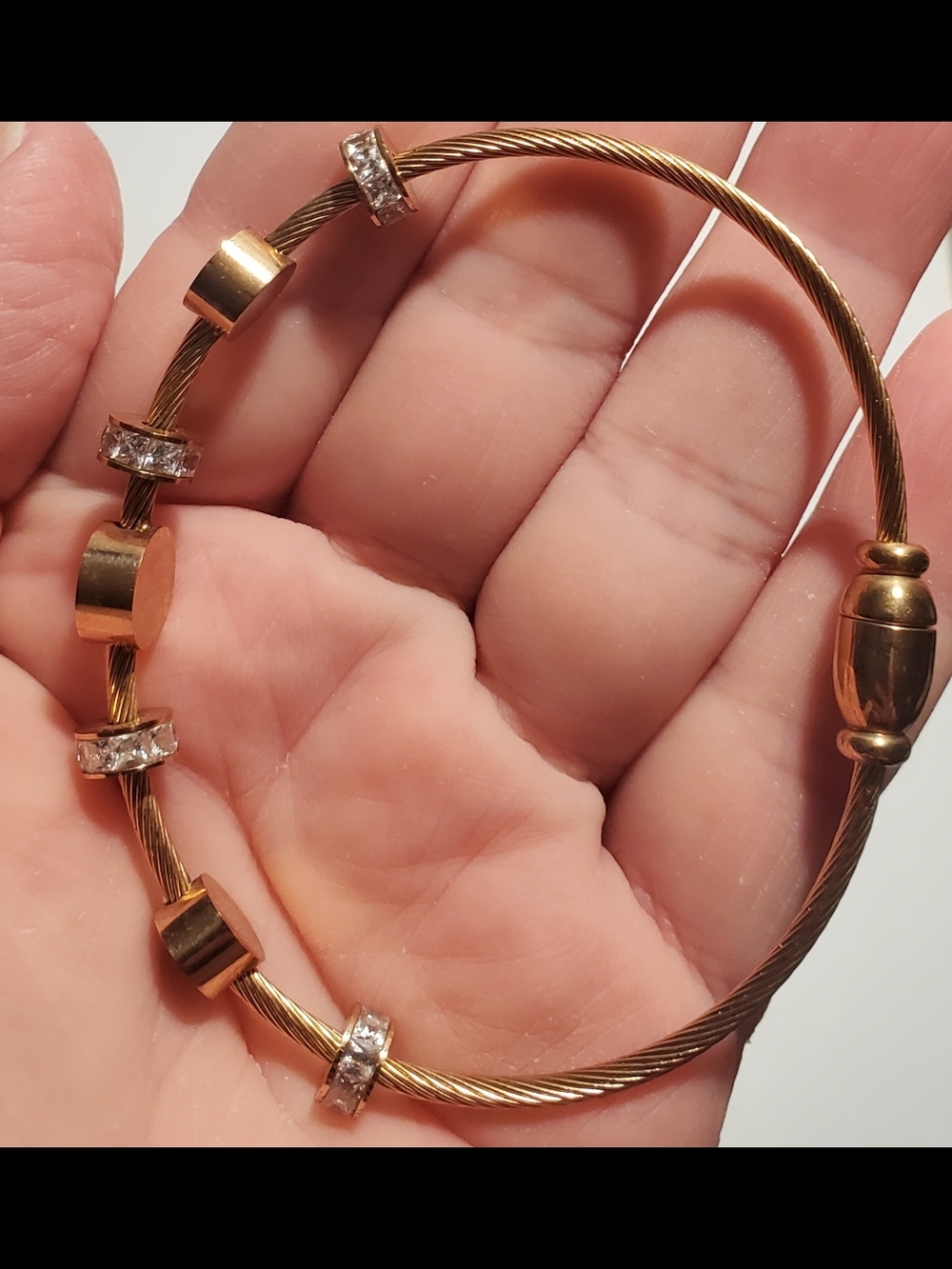 Gold-Tone Cable Bangle Bracelet with Crystal Accents